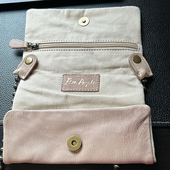 Free People Goat Leather Crossbody Bag Beaded Strap Pockets - Picture 4 of 9